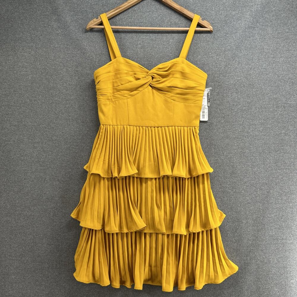 NWT Gianni Bini Yellow Tiered Ruffle Sleeveless Mini Dress Size 4 Cocktail Party